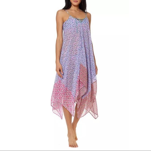 Jessica Simpson Other - Jessica Simpson Purple and Pink Floral Lace Up Chiffon Swim Cover Up Size XL